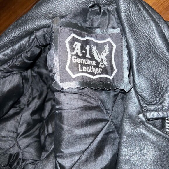 A-1 Genuine Leather Vintage Motorcycle Jacket with Patches - Picture 10 of 16